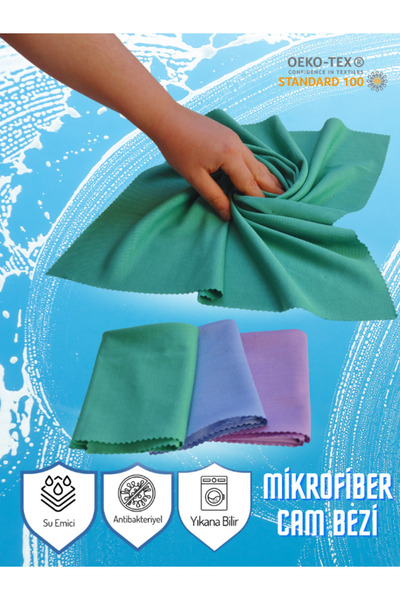 VAVEY Mikrofiber 3'lü Su Emici İz Bırakmayan Antibakteriyel Cam Temizlik Bezi...