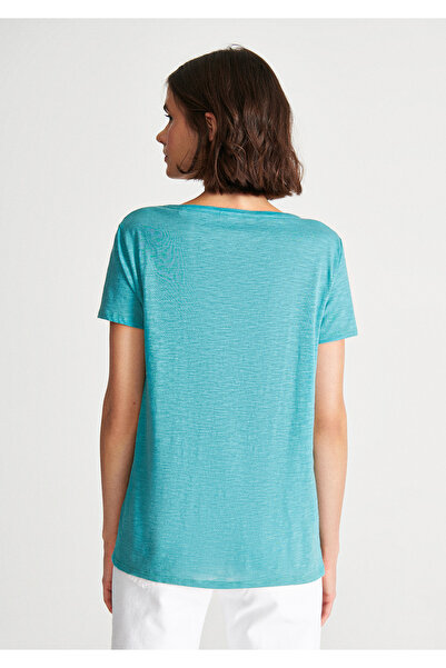 Mavi V Yaka Basic Tişört Slim Fit / Dar Kesim 168260-30735