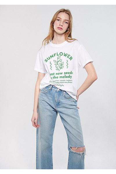 Mavi Tricou alb cu imprimeu floarea soarelui, cu croiala normală / croială normală 1611287-70057
