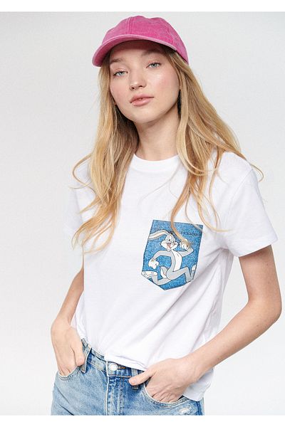Mavi Tricou alb cu imprimeu Bugs Bunny, cu o formă lejeră/cu o formă lejeră 1611516 -620