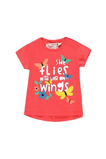 Boboli Girl's Butterfly Patterned Short Sleeve T-Shirt Red
