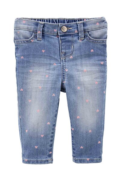 Oshkosh B’Gosh Kız Bebek Kalp Desenli Denim Pantolon Mavi