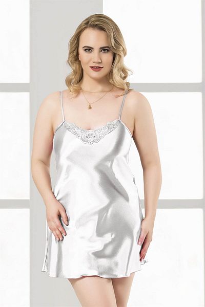 PRIMODA Plus Size White Short Satin Nightgown