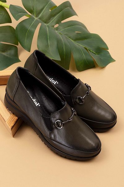 Gondol Pantofi de damă din piele naturală cu talpă anatomică cu cataramă pyt.6210 kaki