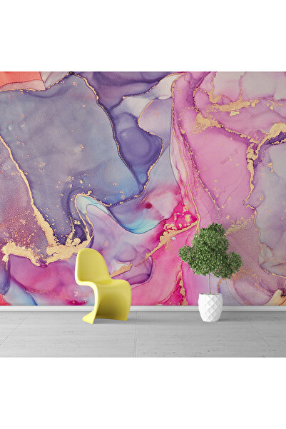 Plustablo Doğal Mermer Görünümlü Pembe Duvar Kağıdı, Soyut Duvar Kağıdı, Oteller için Trend Duvar Kağıdı