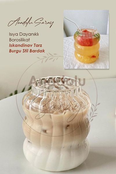 Anadolu Saray Heat Resistant Borosilicate Scandinavian Style Twist Style Cup| 400ml Coffee and Presentation Glass