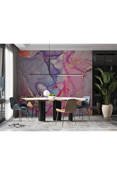 Plustablo Doğal Mermer Görünümlü Pembe Duvar Kağıdı, Soyut Duvar Kağıdı, Oteller için Trend Duvar Kağıdı