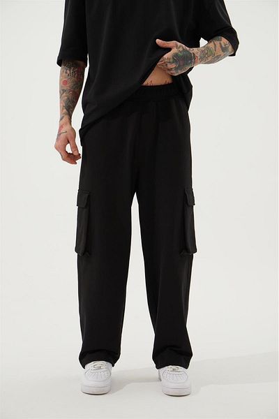 Machinist Ανδρικό φαρδύ μαύρο παντελόνι Cargo Pocket Oversize