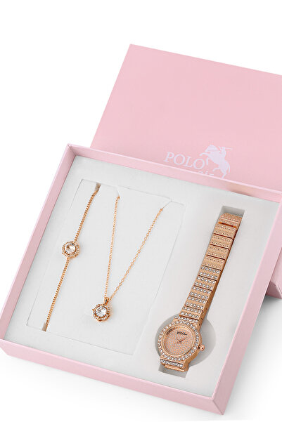 Polo Air ساعة يد نسائية فاخرة من حجر الزركون وقلادة من حجر الزركون وسوار بمزي...