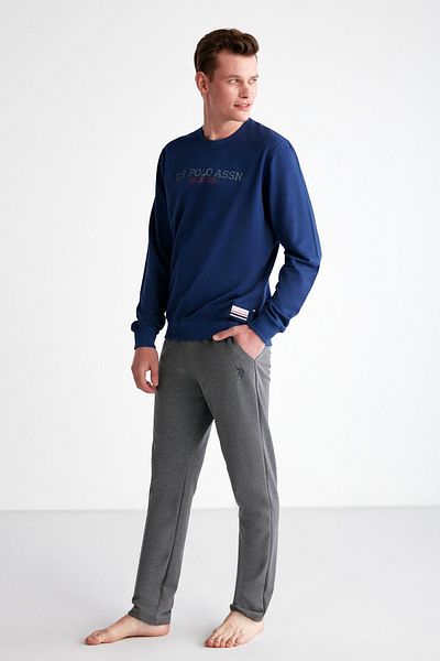U.S. Polo Assn. Σετ χειμωνιάτικων πιτζάμες με δύο κλωστές, μεσαίου πάχους, μανίκια με μανίκια και τσέπες με στάμπα για άντρες P