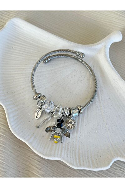 Rachel Çelik Model Bileklik Arı Charmlı