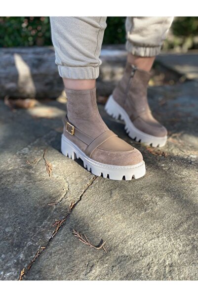 TRODONS Cilt Süet Malzeme Tokalı Yüksek Taban Kadın Bot