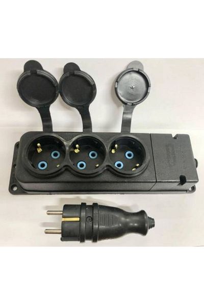 KOLDOOR Rubber Monophase Triple Group Socket + Rubber Male Plug 5 Pieces