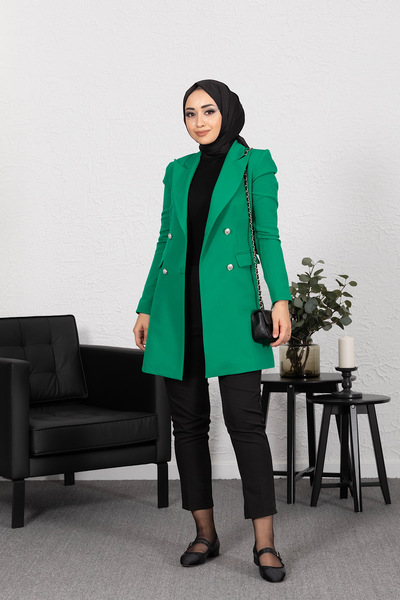 Stilife Dört Düğme Blazer Ceket Yeşil