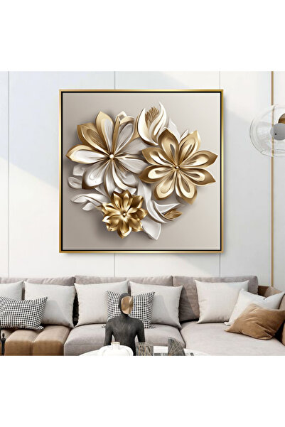 Markazip Altın Metal Çerçeveli Kanvas Tablo 90x90cm Kod: Lh107-k