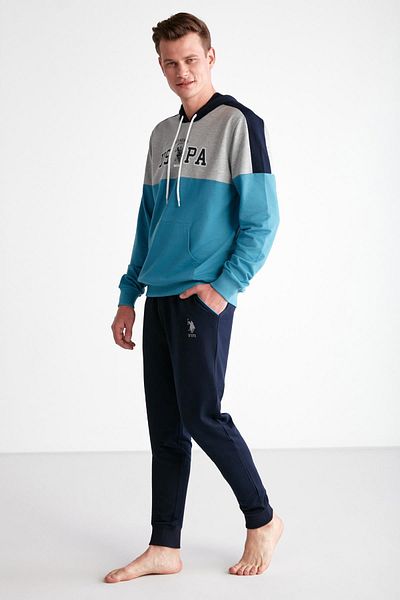 U.S. Polo Assn. Ανδρική αθλητική φόρμα με κουκούλα Uspa Text Printed 2 Thread με μανίκια και μανσέτες στα πόδια