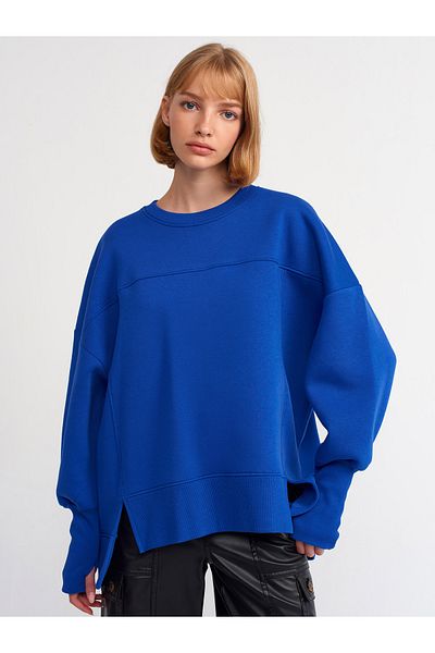 Dilvin 40111 Oversize Sweatshirt-Sax