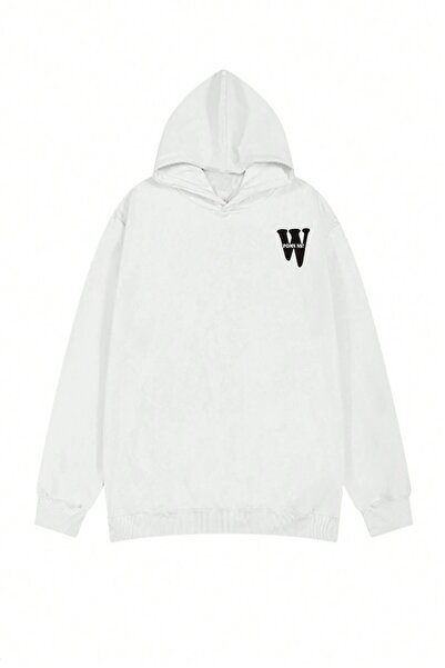 MODAGEN White Unisex W Pomn Printed Hooded Collar Sweatshirt