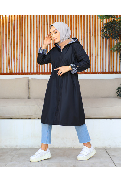 MSK Fashion Μαύρη ριγέ καμπαρντίνα