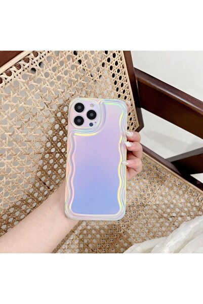 HyperAge iPhone 14 Pro Max Uyumlu Hologram Kılıf Zigzaglı Puffer Renk Geçişli Darbeye Dayanıklı Silikon Kapak