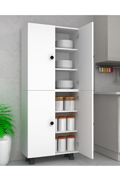 HOME GALLERY Çok Amaçlı Parlak Beyaz Dolap 1. Kalite Mdf 4 Kapaklı 6 Bölmeli ...