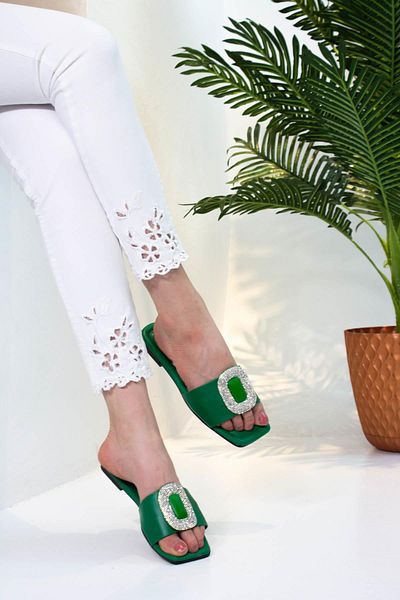 sermoda Flat Bottom Brooch - Συνεχώς Πράσινη Πέτρα Σιλικόνης Γυναικείες καλοκαιρινές παντόφλες