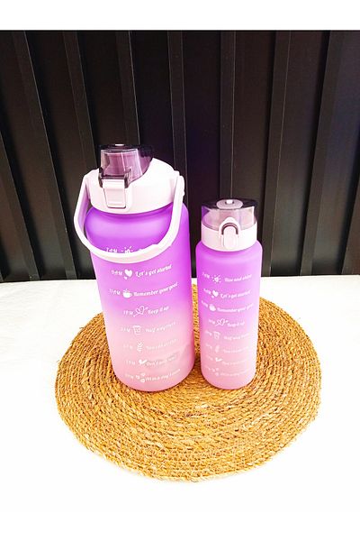 Life For You Water Bottle 2-Piece Motivational Water Bottle 2lt+900ml Gym Water Bottle with Baby Sticker Decorated