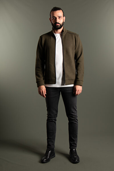 ZEKİ ÖZER MEN'S KHAKI RUBED CARDIGAN