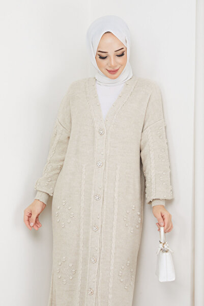 Pamuk Butik Γυναικεία Πλεκτή Ζακέτα με Πλεκτό Μοτίβο με Κουμπιά