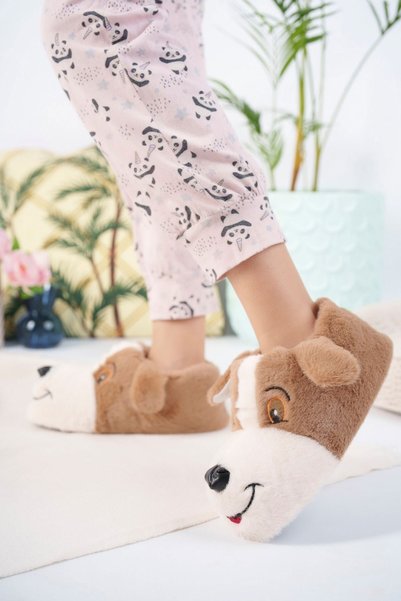 AlbiShoes Winter Plush Home Boots with Cute Dog Figure - Soft Sole Slippers (30-40)