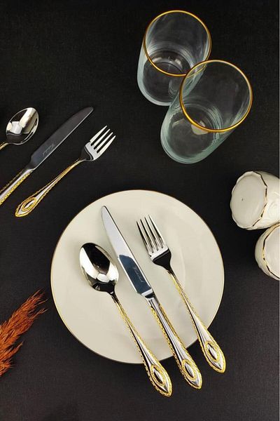 Digithome Winterbach 6 Person 42 Piece Stainless Steel Fork Spoon Knife Set Gold C320.139