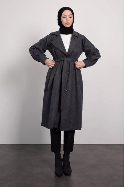 HB MODA COLLECTİON Μπουφάν με μπαλόνι με γιακά με κασμίρ Hijab παλτό