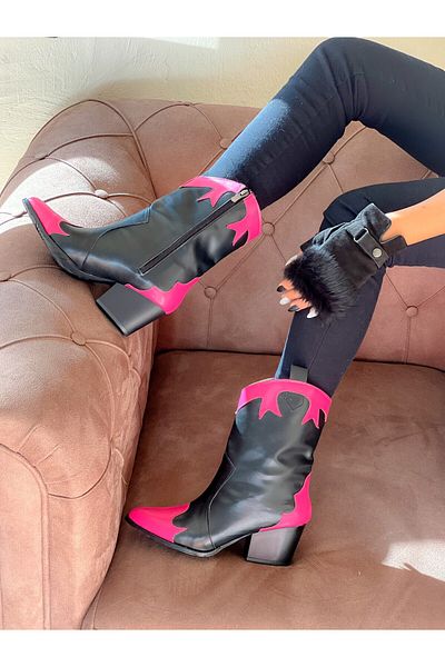 irmona DORİ CIZME WESTERN DALLAS PIELE NEGRĂ FUCHIA