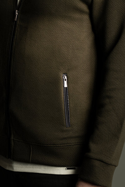 ZEKİ ÖZER MEN'S KHAKI RUBED CARDIGAN