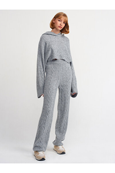 Dilvin 70158 Πλεκτό παντελόνι από νήματα μαλλιών - Σκούρο γκρι