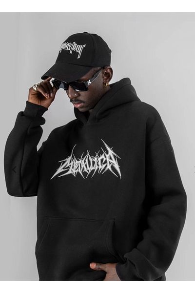 Gofeel Atelier Washed Metallica Printed Oversize Unisex Hoodie