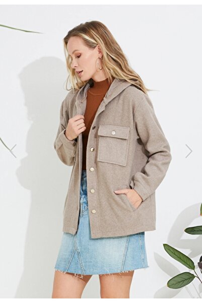 Alegante Hooded Mink Color Stamp Jacket