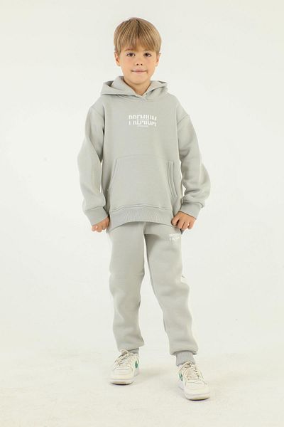 Black One Hooded Cargo Pocket Print Detailed Boy's Tracksuit Set