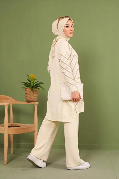 MODAQU Glitter Knitwear Tunic Σετ Παντελόνι - Πέτρα