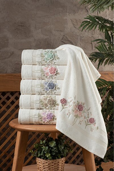 Fiesta | 50x90 Cm | Kutulu | Demet | 3D Nakışlı | %100 Bambu |Çok Renkli| 6 Adet |El Yüz Havlu Seti 5700