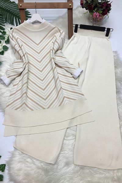 MODAQU Glitter Knitwear Tunic Σετ Παντελόνι - Πέτρα
