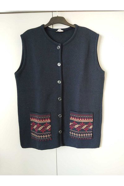 anne moda ankara iarna, otel tricotat, gat rotund, vesta scurta cu 2 buzunare nasturi