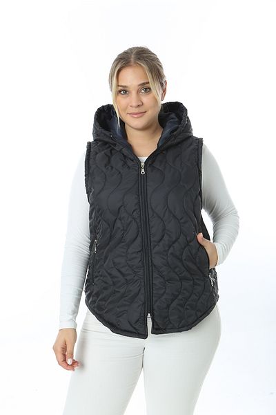 XL Modam WOMEN'S LARGE SIZE QUILTED NAVY BLUE SHORT VEST