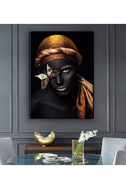 TRADE AYS Kelebekli Afrikalı Kadın Dekoratif Kanvas Duvar Tablo