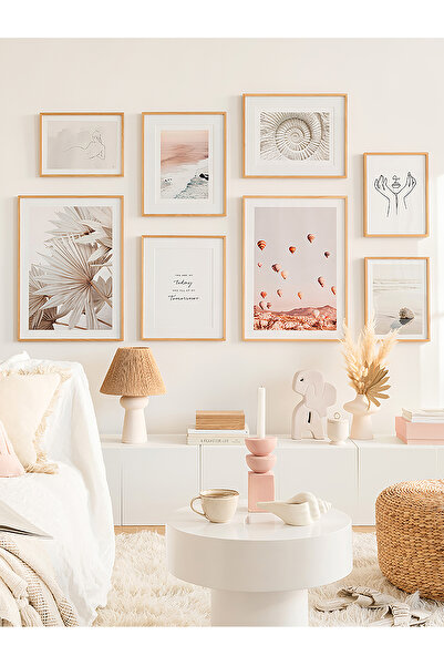 Artavessa 8 Parça Ahşap Çerçeve Görünümlü Mdf Tablo Seti