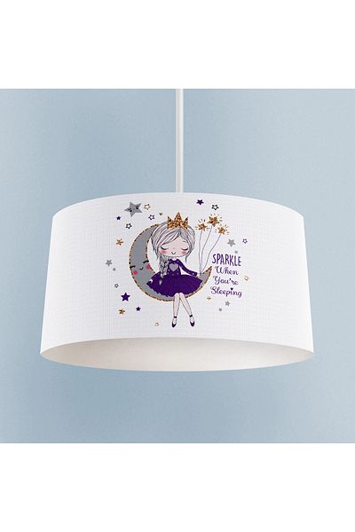 MEKTA HOME BABY AND KIDS ROOM Purple Princess Girl Sitting on the Moon Patterned Chandelier