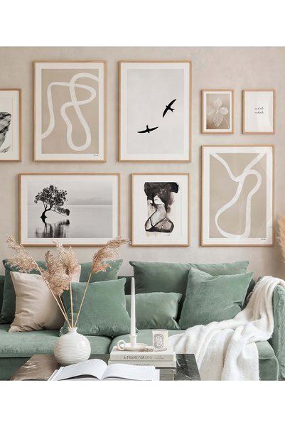 Artavessa 8 Parça Ahşap Çerçeve Görünümlü Mdf Tablo Seti