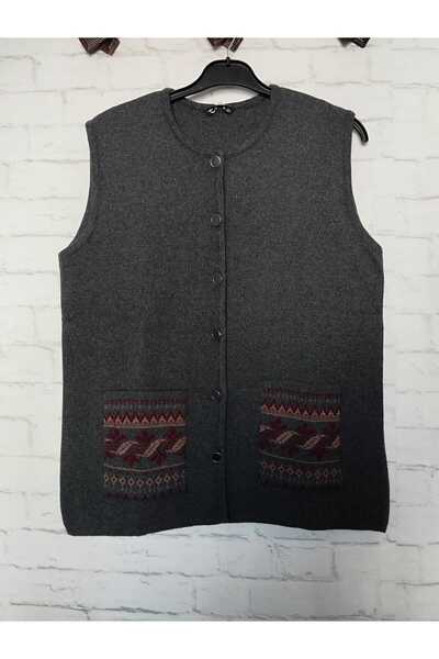 anne moda ankara winter, steel knitted, round neck, buttoned 2-pocket short vest