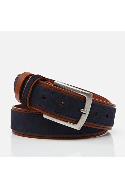 Hotiç Navy Blue Genuine Leather Men's Belt