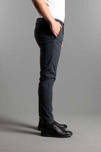 ZEKİ ÖZER MEN'S NAVY BLUE TEXTURED CANVAS LINEN PANTS